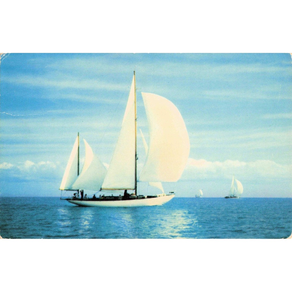 Vintage Smooth Sailing Sailboat Postcard H. W. Hannau Mirro-Krome VG Used